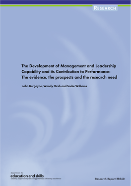 The Development of Management and Leadership Capability and Its Contribution to Performance: the Evidence, the Prospects and the Research Need