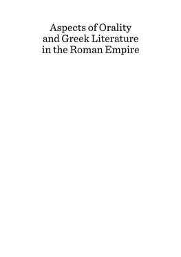 Aspects of Orality and Greek Literature in the Roman Empire Pierides Studies in Greek and Latin Literature