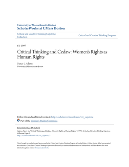 Critical Thinking and Cedaw: Women's Rights As Human Rights Nancy L