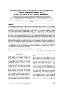 Feeding and Management Practices of Red Chittagong Cattle in Two Selected Upazilas of Chittagong District