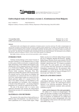 Embryological Study of Gentiana Cruciata L. (Gentianaceae) from Bulgaria