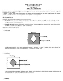 MANUFACTURING SCIENCE-I by Prashant Kumar Singh UNIT-4(Part3) SHEET METAL WORKING