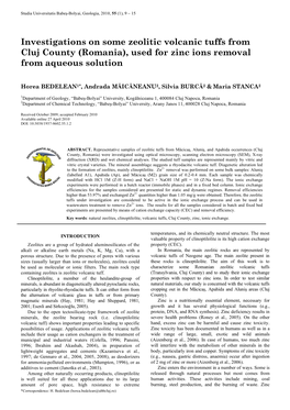 Investigations on Some Zeolitic Volcanic Tuffs from Cluj County (Romania), Used for Zinc Ions Removal from Aqueous Solution