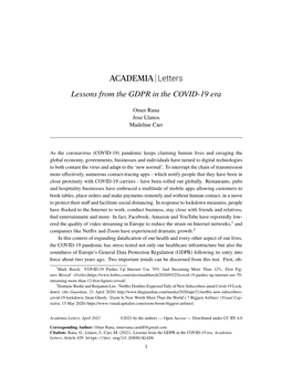 ACADEMIA Letters Lessons from the GDPR in the COVID-19 Era