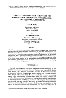 Life Cycle and Courtship Behavior of Th E Burrowing Wolf Spider Geolycosa Turricol a (Treat) (Araneae, Lycosidae )