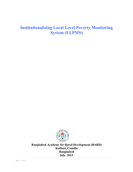 Institutionalizing Local Level Poverty Monitoring System (LLPMS)