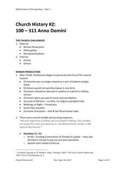 Church History #2: 100 – 311 Anno Domini