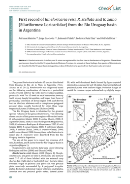 First Record of Rineloricaria Reisi, R. Stellata and R. Zaina (Siluriformes: Loricariidae) from the Río Uruguay Basin Istributio