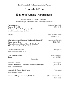 Flores De Música Elisabeth Wright, Harpsichord