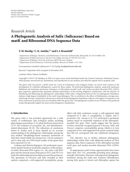 A Phylogenetic Analysis of Salix (Salicaceae) Based on Matk and Ribosomal DNA Sequence Data