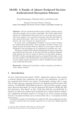 Mcoe: a Family of Almost Foolproof On-Line Authenticated Encryption Schemes