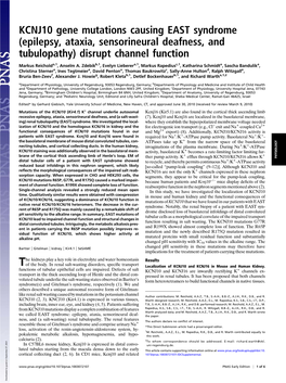 KCNJ10 Gene Mutations Causing EAST Syndrome (Epilepsy, Ataxia, Sensorineural Deafness, and Tubulopathy) Disrupt Channel Function