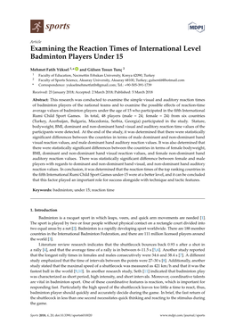 Examining the Reaction Times of International Level Badminton Players Under 15