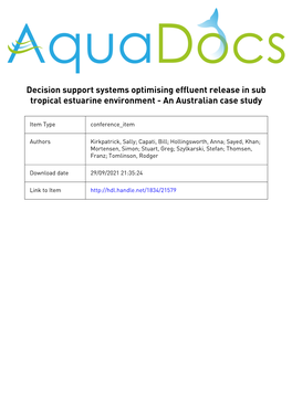 Decision Support Systems Optimising Effluent Release in Sub Tropical Estuarine Environment - an Australian Case Study