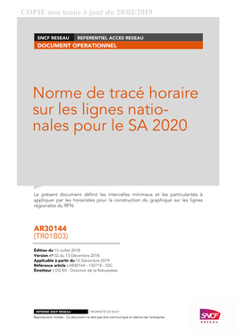 Normes De Tracé Horaire Sur Les Lignes Nationales Pour Le SA 2020