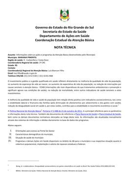 Governo Do Estado Do Rio Grande Do Sul Secretaria Do Estado Da Saúde Departamento De Ações Em Saúde Coordenação Estadual Da Atenção Básica