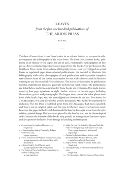 LEAVES from the ½Rst One Hundred Publications of the ARION PRESS