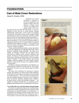 Care of Metal Crown Restorations FOUNDATIONS