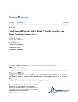 Tooth Enamel Structure in the Koala, Phascolarctos Cinereus: - Some Functional Interpretations