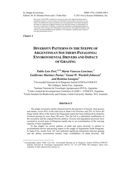 Diversity Patterns in the Steppe of Argentinean Southern Patagonia: Environmental Drivers and Impact of Grazing