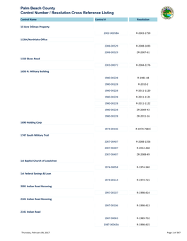 Palm Beach County Control Number / Resolution Cross Reference Listing