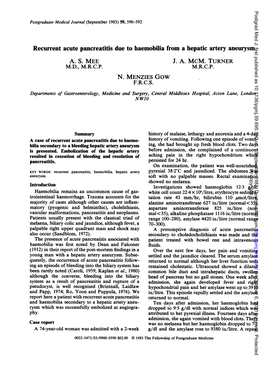 Recurrent Acute Pancreatitis Due to Haemobilia from a Hepatic Artery Aneurysm A