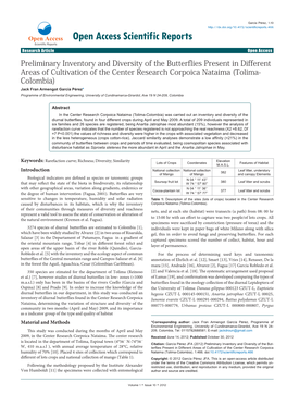 Preliminary Inventory and Diversity of the Butterflies Present in Different