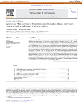 Cytochrome P450 Enzymes in Drug Metabolism: Regulation of Gene Expression, Enzyme Activities, and Impact of Genetic Variation