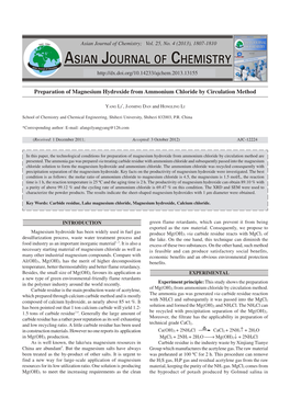 Preparation of Magnesium Hydroxide from Ammonium Chloride by Circulation Method