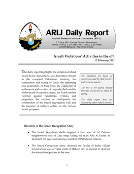 Israeli Violations' Activities in The