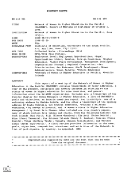 Network of Women in Higher Education in the Pacific (Netwhep). Report of Meeting of September 28-October 1, 1996