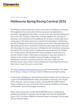 Melbourne Spring Racing Carnival 2016