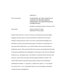 Taxonomy of the Leiobunum Nigropalpi Species Group (Opiliones: Sclerosomatidae: Leiobuninae)