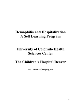 Hemophilia and Hospitalization a Self Learning Program