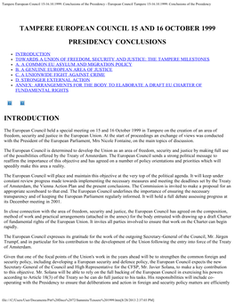 European Council Tampere 15-16.10.1999: Conclusions of the Presidency