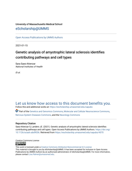 Genetic Analysis of Amyotrophic Lateral Sclerosis Identifies Contributing Pathways and Cell Types