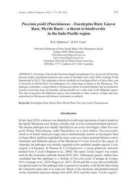 Puccinia Psidii (Pucciniaceae – Eucalyptus Rust, Guava Rust, Myrtle Rust) – a Threat to Biodiversity in the Indo-Pacific Region