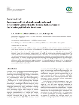 An Annotated List of Auchenorrhyncha and Heteroptera Collected in the Coastal Salt Marshes of the Mississippi Delta in Louisiana