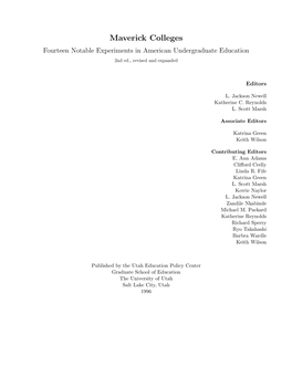 Fourteen Notable Experiments in American Undergraduate Education 2Nd Ed., Revised and Expanded