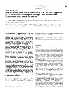 Negative Regulation of Chemokine Receptor CXCR4 by Tumor