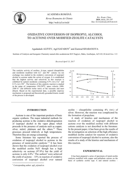 Oxidative Conversion of Isopropyl Alcohol to Acetone Over Modified Zeolite Catalysts