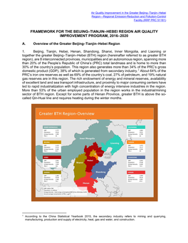 Framework for the Beijing–Tianjin–Hebei Region Air Quality Improvement Program, 2016–2020