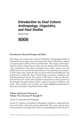 Introduction to Food Culture: Anthropology, Linguistics, and Food Studies Janet Chrzan 