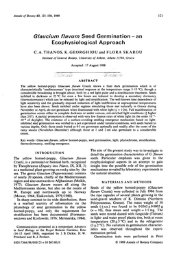 Glaucium Flavum Seed Germination - an Ecophysiological Approach