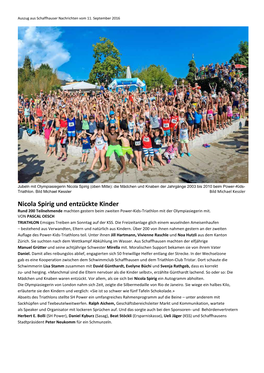 Nicola Spirig Und Entzückte Kinder Rund 200 Teilnehmende Machten Gestern Beim Zweiten Power-Kids-Triathlon Mit Der Olympiasiegerin Mit