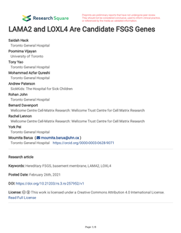 LAMA2 and LOXL4 Are Candidate FSGS Genes