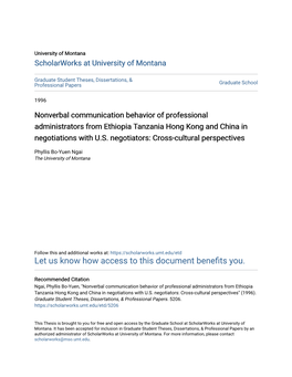 Nonverbal Communication Behavior of Professional Administrators from Ethiopia Tanzania Hong Kong and China in Negotiations with U.S