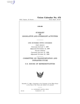 Union Calendar No. 472 105Th Congress, 2D Session – – – – – – – – – – – – House Report 105–831