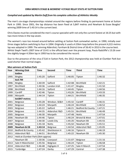 ERRA MENS'6 STAGE & WOMENS' 4 STAGE RELAY STATS at SUTTON PARK Compiled and Updated by Martin Duff from His Complete