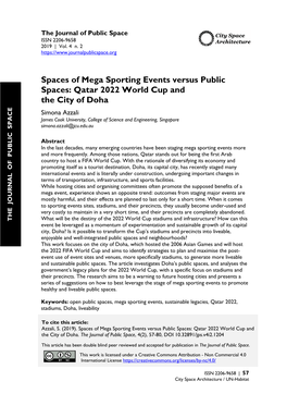 Spaces of Mega Sporting Events Versus Public Spaces: Qatar 2022 World Cup and the City of Doha